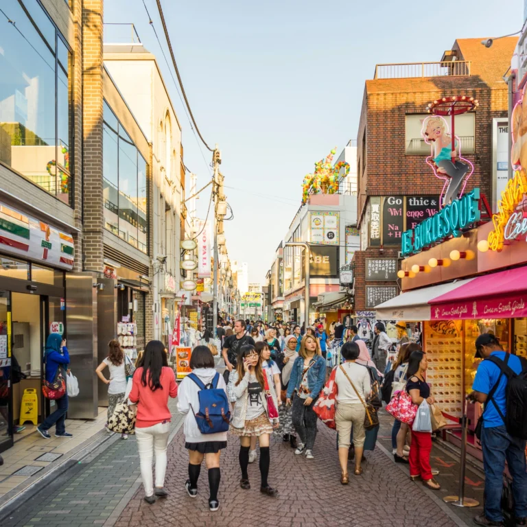 street in japan with tourists