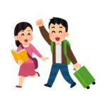 couple with suitcase ready to travel
