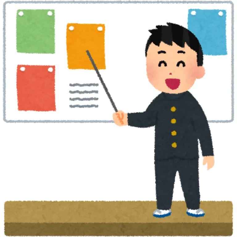 japanese student standing in front of board